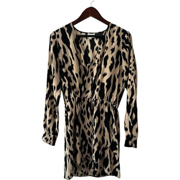 Parker Silk Leopard Print Long Sleeve A-Line Mini Dress Brown Tan Size Small - Picture 1 of 7